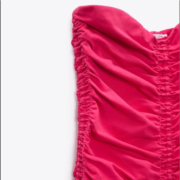 Zara RUCHED CORSET Strapless Mini Dress w/ Sweetheart Neckline Pink NEW - Picture 9 of 9